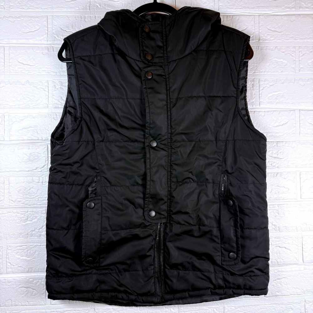 Mr. Right Puffer Vest Mens Small Black Quilted Hooded Sleeveless Jacket